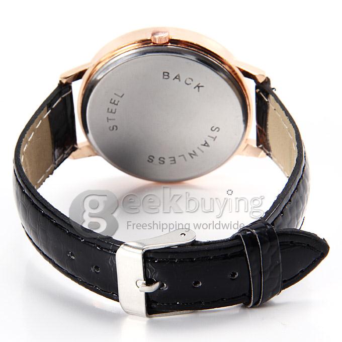 Women's Lady Style Casual Butterfly Leather Strap Analog Quartz Wrist Watch with Diamond - Black