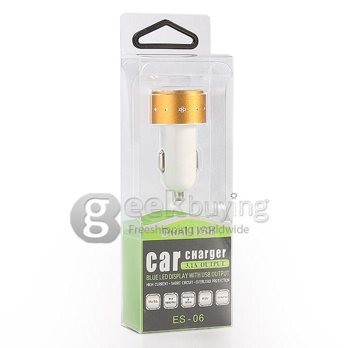 ES-06 Universal Dual USB 2 Port Car Charger Adapter 3.1A with diamond for iPhone 6 Plus Samsung Galaxy Cellphone iPhone 6s plus -Golden