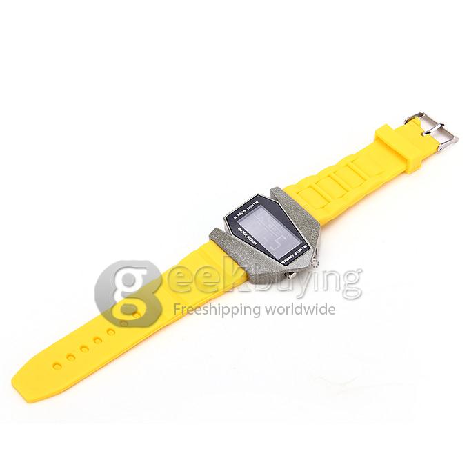 Fashion Unisex Aircraft Quartz Ceramic Silicone Strap Digital LED(different light colors to choose) Wrist Watch - Yellow