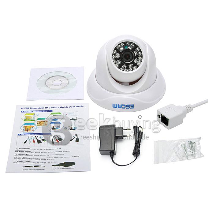 ESCAM QD500 CMOS 720P 3.6mm Lens Waterproof Network P2P IP Camera Dome with 24 IR Nightvision Onvif Phone View - White
