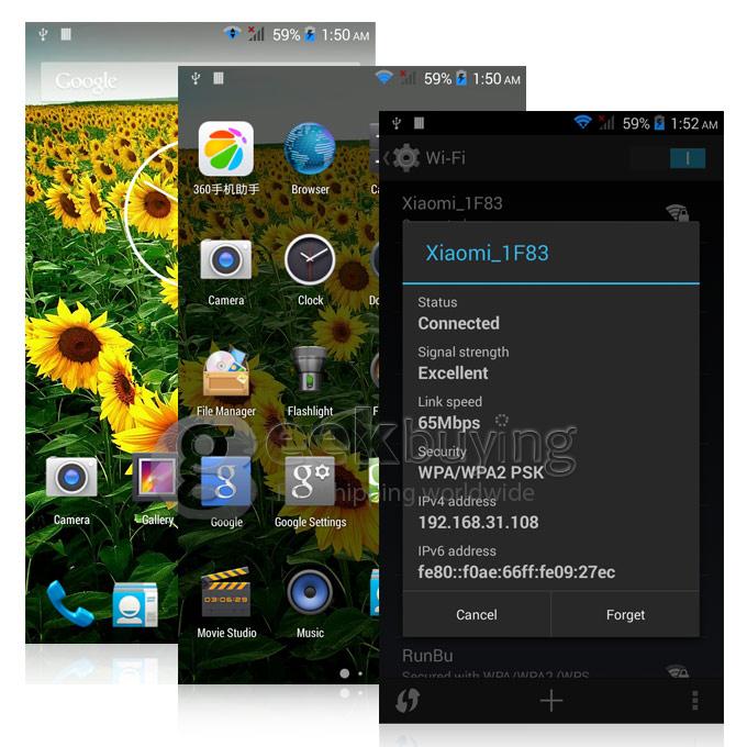 MIJUE M580 MTK6582 Quad Core 1.3GHz 5.5 Inch Android 4.4 OS Smartphone Dual SIM Dual Camera 1GB RAM 8GB ROM IPS Screen 3G GPS 8MP - Black