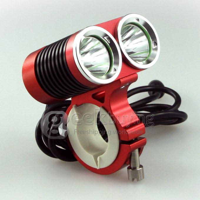 Dark Knight K2C Cree T6 x 2 2400LM Bicycle Lighting Outdoor LED Flashlight with Battery Pack - Red