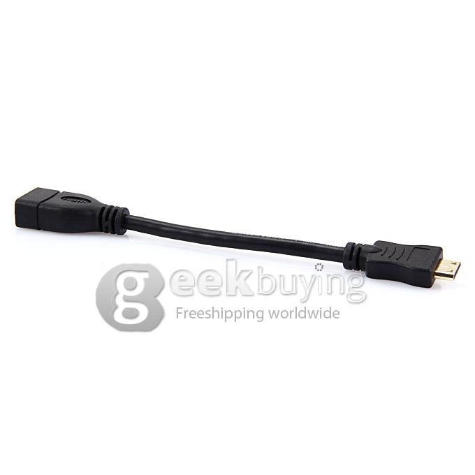 Mini HDMI Female to HDMI Male Extension Adapter Converter Cable 15cm - Black
