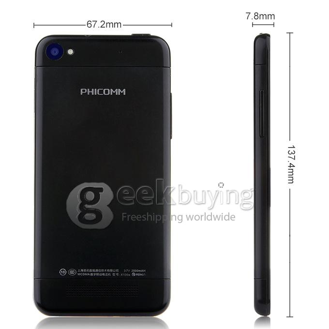 PHICOMM X100w 1280 x 720 Pixels MSM8625Q Quad Core 1.2GHz 4.7 Inch Smartphone 1GB RAM Android 4.1 HD 3G 8.0MP - Black