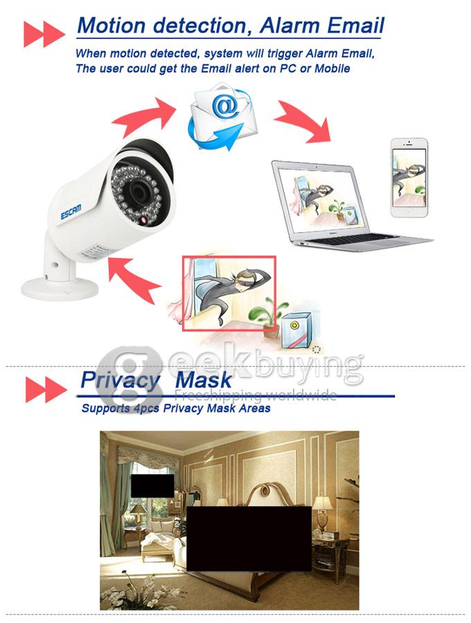 ESCAM QD310 HD 720P P2P Dome IP Camera ONIVF Home Security Surveillance CCTV Smart Phone View 24pcs IR LEDs