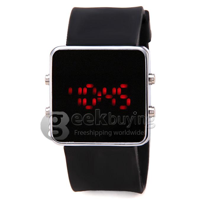 Silicone Band Red LED Digital Alloy Unisex Jelly Sport Style Wrist Watch - Black