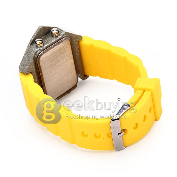 Fashion Unisex Aircraft Quartz Ceramic Silicone Strap Digital LED(different light colors to choose) Wrist Watch - Yellow