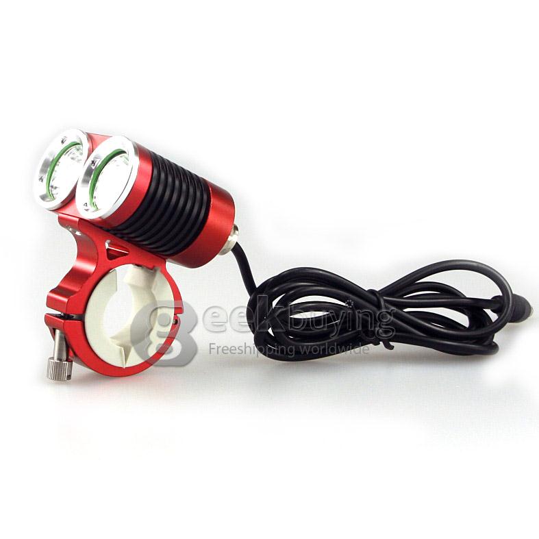 Dark Knight K2C Cree T6 x 2 2400LM Bicycle Lighting Outdoor LED Flashlight with Battery Pack - Red