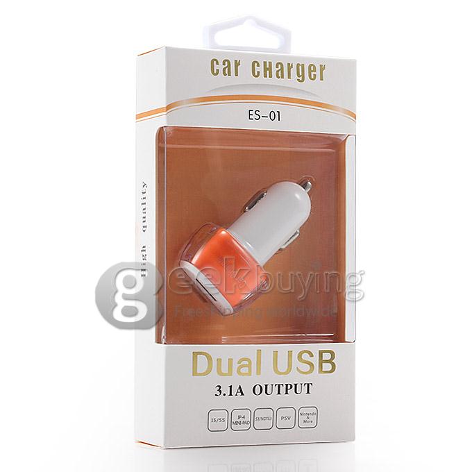 ES-01 Universal 3.1A Dual USB 2 Port Car Charger Adapter for iPhone 6 Plus Samsung Galaxy Cellphone Table GPS - Orange