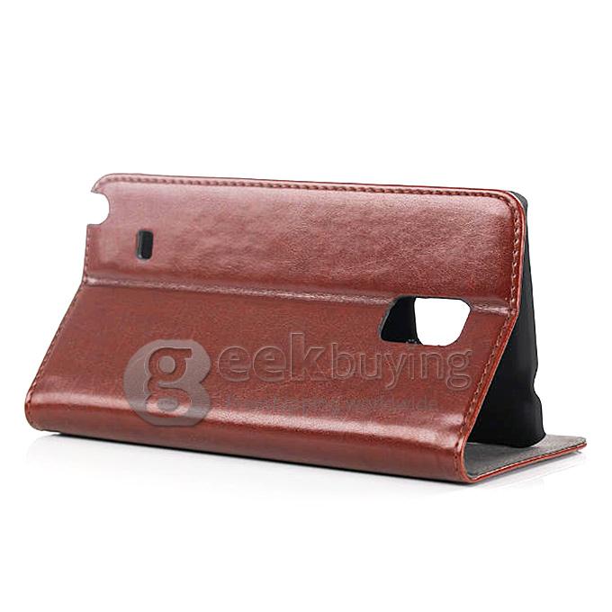 Luxury Wax Line Design PU Leather Stand Card Case for Samsung Galaxy Note 4 - Brown