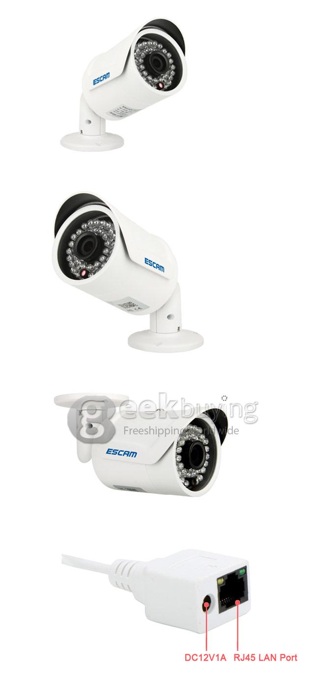 ESCAM QD320 H.264 720P Dual Stream 3.6MM Day / Night Waterproof IP Camera Support Motion Detection