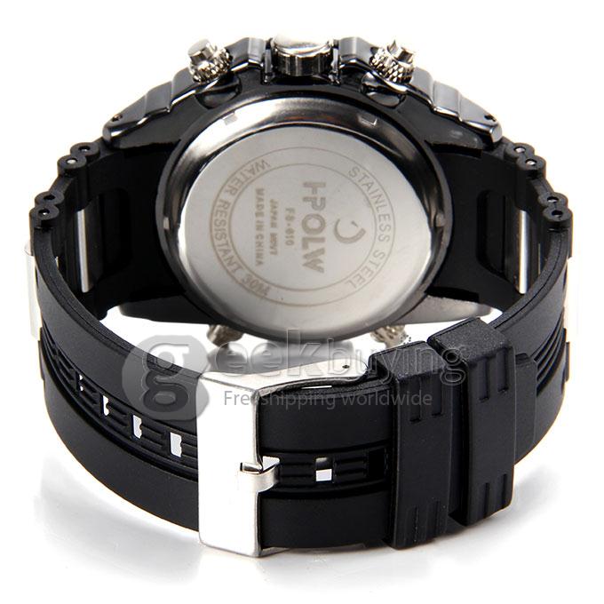 Hpolw 610 LED Big Dial Stainless Steel Analog-Digital Quartz Sport Wrist Watch for Man - Red