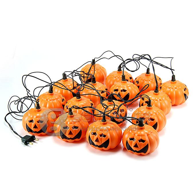 New Halloween Themed Pumpkin String Lights Fairy Decoration Jack Lights with 16 Lanterns - EU Plug