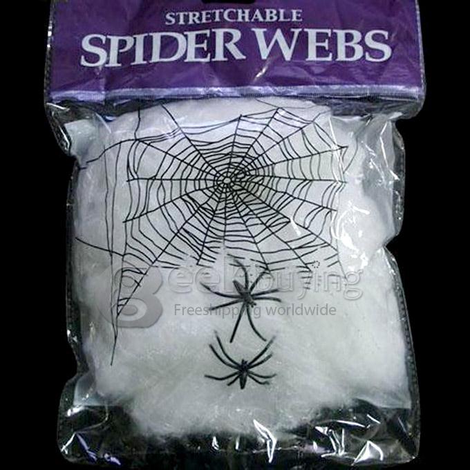 Haunted Halloween Props Dress Supplies Large White Spider Web Cotton with 2 Spider