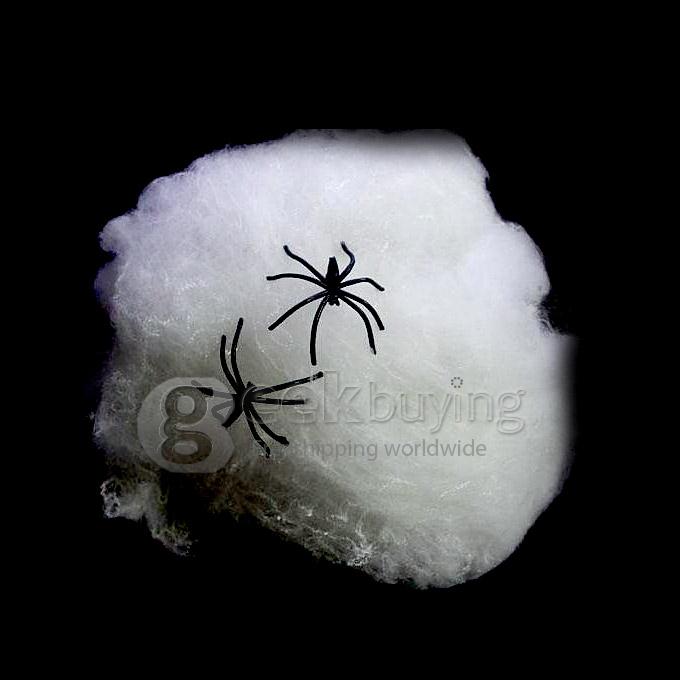 Haunted Halloween Props Dress Supplies Large White Spider Web Cotton with 2 Spider