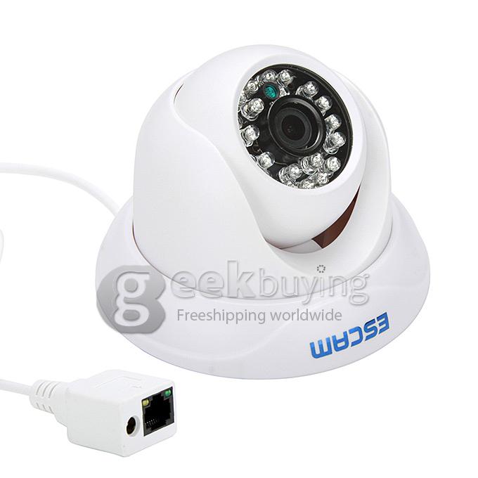 ESCAM QD500 CMOS 720P 3.6mm Lens Waterproof Network P2P IP Camera Dome with 24 IR Nightvision Onvif Phone View - White