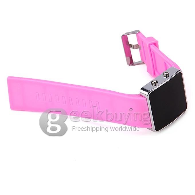 Silicone Band Red LED Digital Alloy Unisex Jelly Sport Style Wrist Watch - Pink