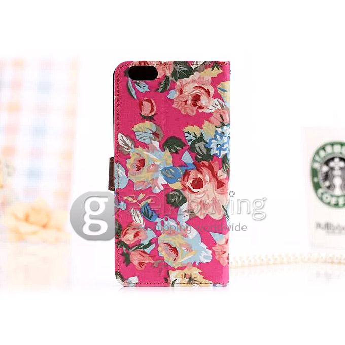 New Style Flower Pattern Wallet Leather Case Cover for iPhone 6 Plus - Rose