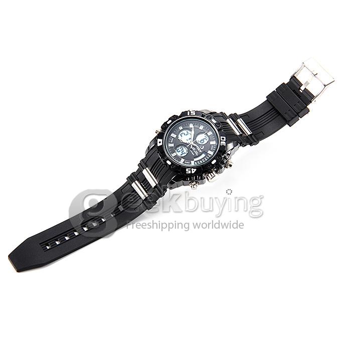 Hpolw 610 LED Big Dial Stainless Steel Analog-Digital Quartz Sport Wrist Watch for Man - Black