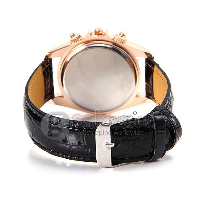 Wecin A-963 Women's Lady Style Casual Leather Band Analog Quartz Wrist Watch with Diamond - Black