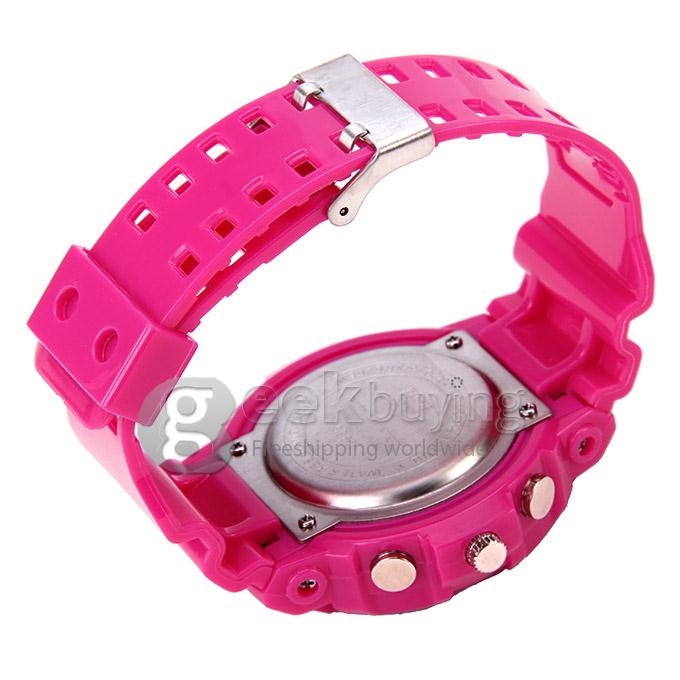 Skmei 0966 Unisex Analog-Digital Japanese Quartz Multi-Functional Silicone Band LCD Sport Wrist Watch - Rose