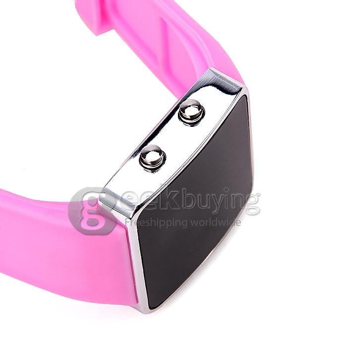 Silicone Band Red LED Digital Alloy Unisex Jelly Sport Style Wrist Watch - Pink