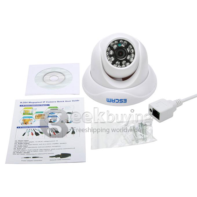 ESCAM QD500 CMOS 720P 3.6mm Lens Waterproof Network P2P IP Camera Dome with 24 IR Nightvision Onvif Phone View - White