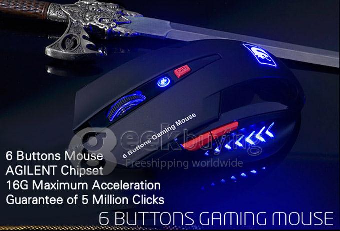 XinMeng XM-M398 Wired 800 / 1600 / 2000DPI USB Gaming Optical Mouse with Blue Backlit - Black