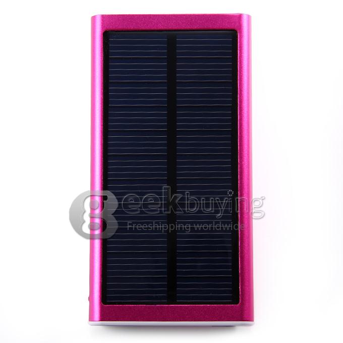 Portable 2600mAh USB Solar Panel Battery Charger Power Bank with LED Light for Mobile Cell Phones Device - Rose Red