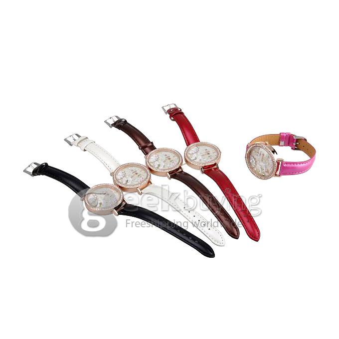 GOGOey1921 Women's Fashion 3D High-heeled Shoes Leather Strap Analog Quartz Watch with Diamond - Pink