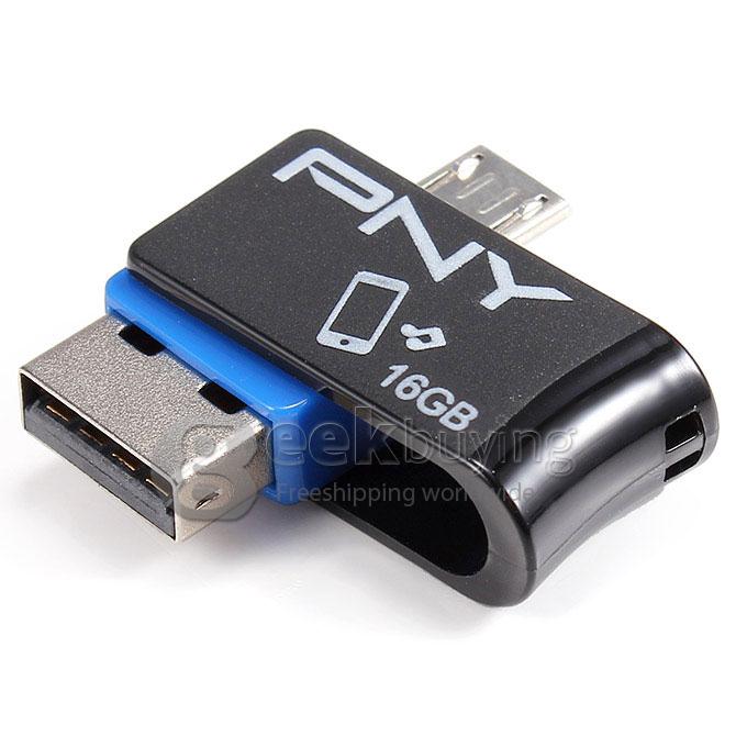 PNY OU1 Smart Phone 16GB USB 2.0 + OTG Micro USB Flash Drive U Disk for Android Phone Tablet PC - Black + Blue