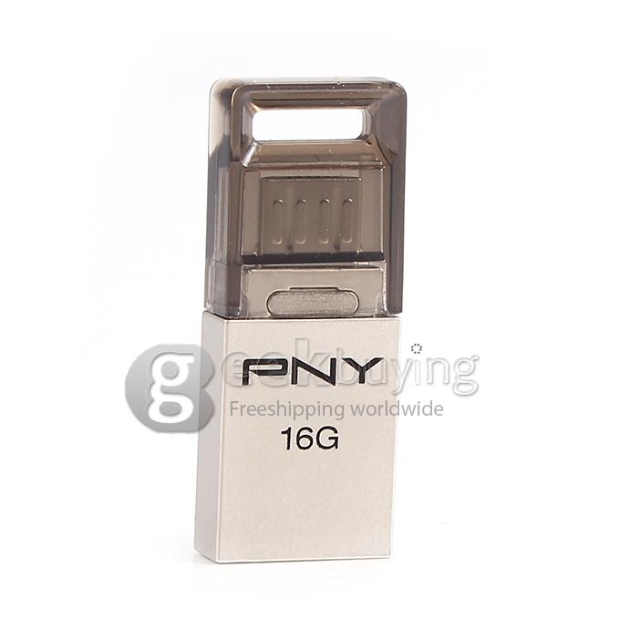 PNY OU2 Smart Phone 16GB USB 2.0 + OTG Micro USB Flash Drive U Disk for Android Phone Tablet PC - Black + Silver