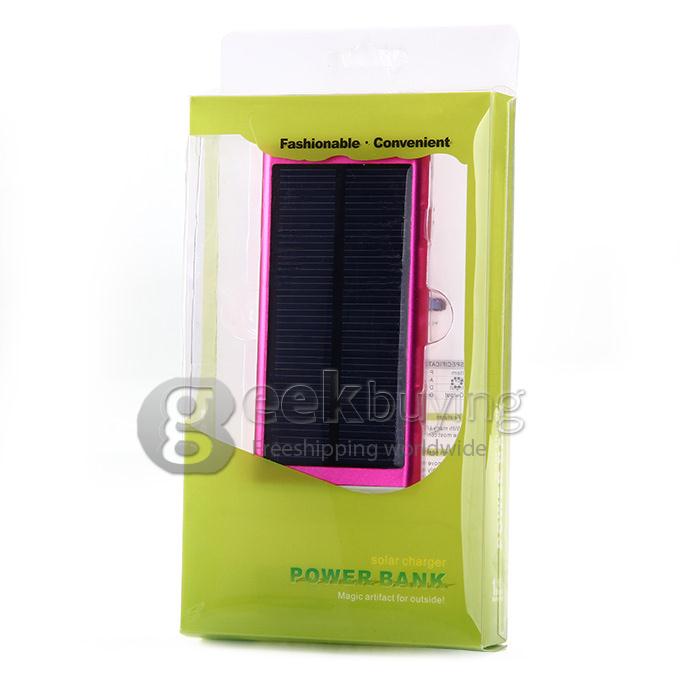 Portable 2600mAh USB Solar Panel Battery Charger Power Bank with LED Light for Mobile Cell Phones Device - Rose Red
