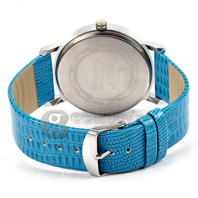 MILER A8222 Fashion Unisex Colorful Rome Digital Crocodile Pattern Leather Band Analog Quartz Wrist Watch - Blue