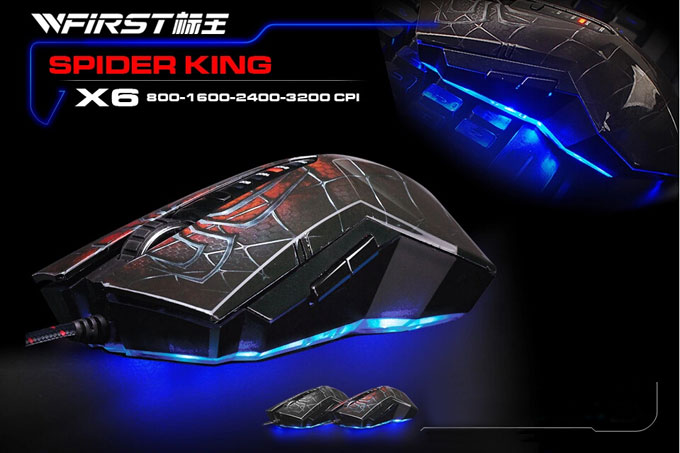 WFIRST Spider King X6-M 3200DPI Wired USB 6D Optical Gaming Mouse DPI Changeable for DOTA LOL