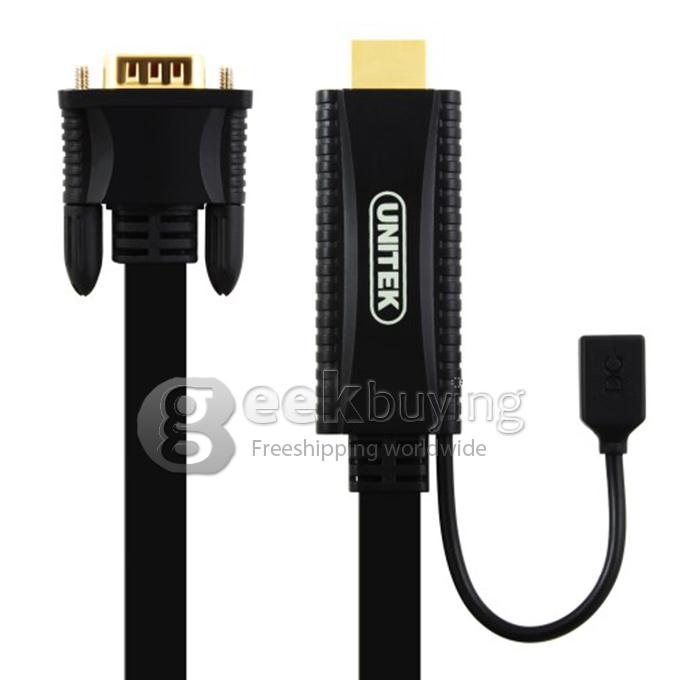 UNITEK Y-5303 HDMI Female to VGA Female Flat Cable Converter Support 1080P with Micro USB Female Port - Black