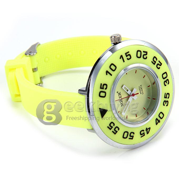 MILER A82531 Colorful Silicone Band Quartz Analog Wrist Watch for Man - Yellow
