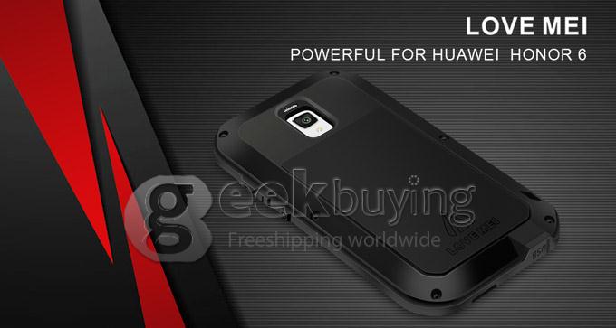Love Mei Heavy Duty Rugged Aluminum Metal Cover Shockproof Waterproof Case for HUAWEI Honor 6 - Black