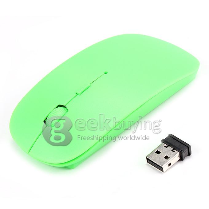 Ultra Slim Wireless USB 2.4GHz Optical Mouse Mice 800 / 1600 DPI Support Mac OS/Windows - Green