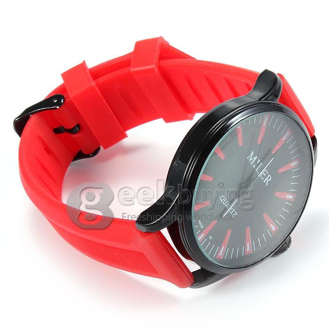 MILER A5039 Unisex Fashion Colorful Silicone Band Quartz Analog Sport Wrist Watch - Red