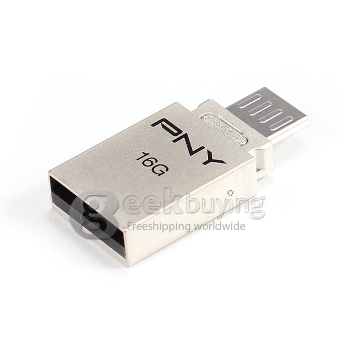 PNY OU2 Smart Phone 16GB USB 2.0 + OTG Micro USB Flash Drive U Disk for Android Phone Tablet PC - Black + Silver