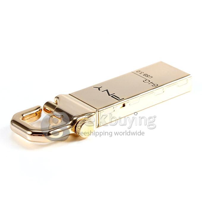 PNY Gold Hook 64GB USB 3.0 Steel Flash Drive U Disk Memory Stick USB Drive - Gold