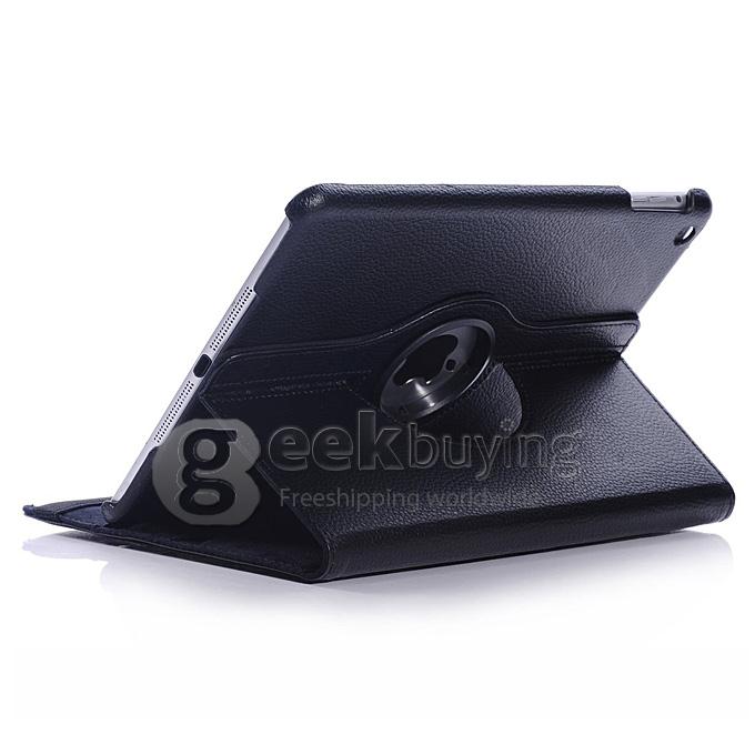 New Lychee Texture 360 Degree Rotating Holder Protective Leather Case Cover for iPad Air 2 - Black
