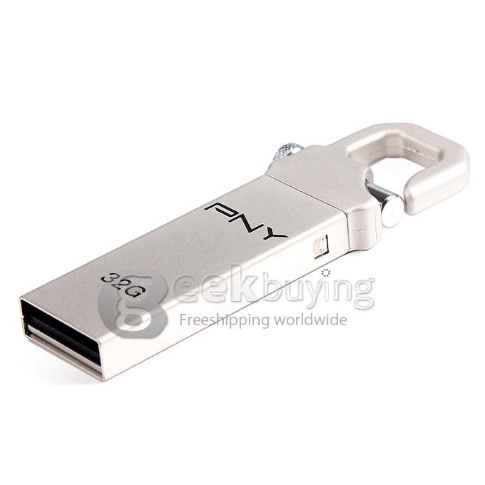 PNY Hook 32GB USB 2.0 Steel Flash Drive U Disk Memory Stick USB Drive - Silver