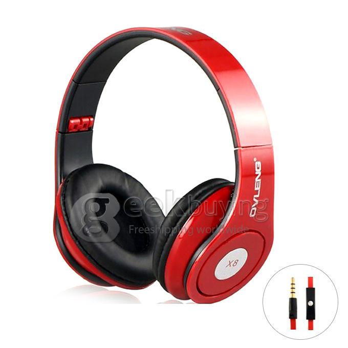 Ovleng X8 Fashion Studio Earphones Stereo Bass Headphone Powerful Sound Gaming Headset with Mic - Red