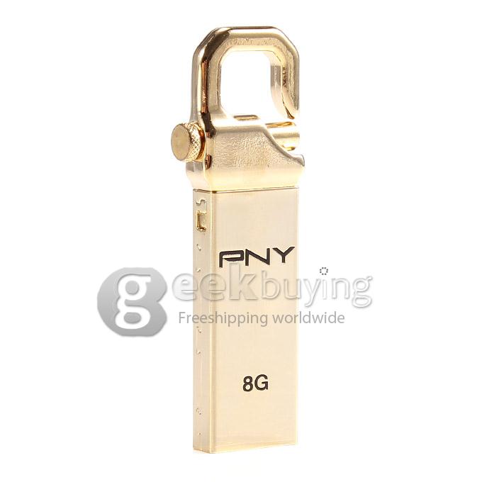 PNY Gold Hook 8GB USB 2.0 Steel Flash Drive U Disk Memory Stick USB Drive - Gold