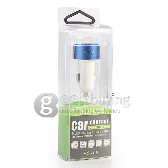 ES-06 Universal Dual USB 2 Port Car Charger Adapter 3.1A with diamond for iPhone 6 Plus Samsung Galaxy Cellphone iPhone 6s plus - Blue