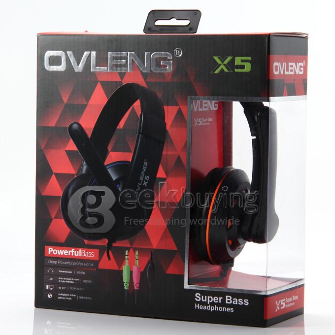 OVLENG X5 Over-Ear 3.5mm Powerful Bass Stereo Headphone Headset Earphone with Mic for PC - Orange
