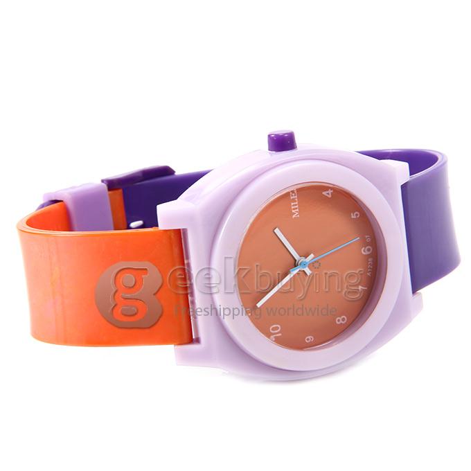 MILER A1238 Children Fashion Colorful Silicone Band Quartz Analog Sport Wrist Watch - Orange & Purple