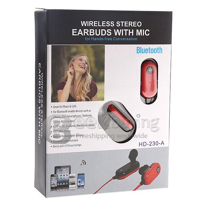 Wireless Bluetooth 3.0 Stereo Hands-Free Flat Cable Sporty Music In-Ear Earphone for iPhone6 Note4 LG HTC - Red